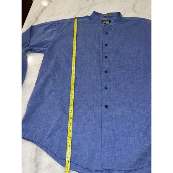 Mosa for Oaktree Mens XL Blue Button Down Low Collar Shirt Cotton - Picture 13 of 14